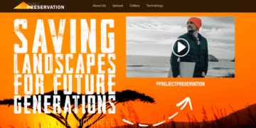 Landing page site of Project Preservation with hero text that reads, "Saving landscapes for future generations."